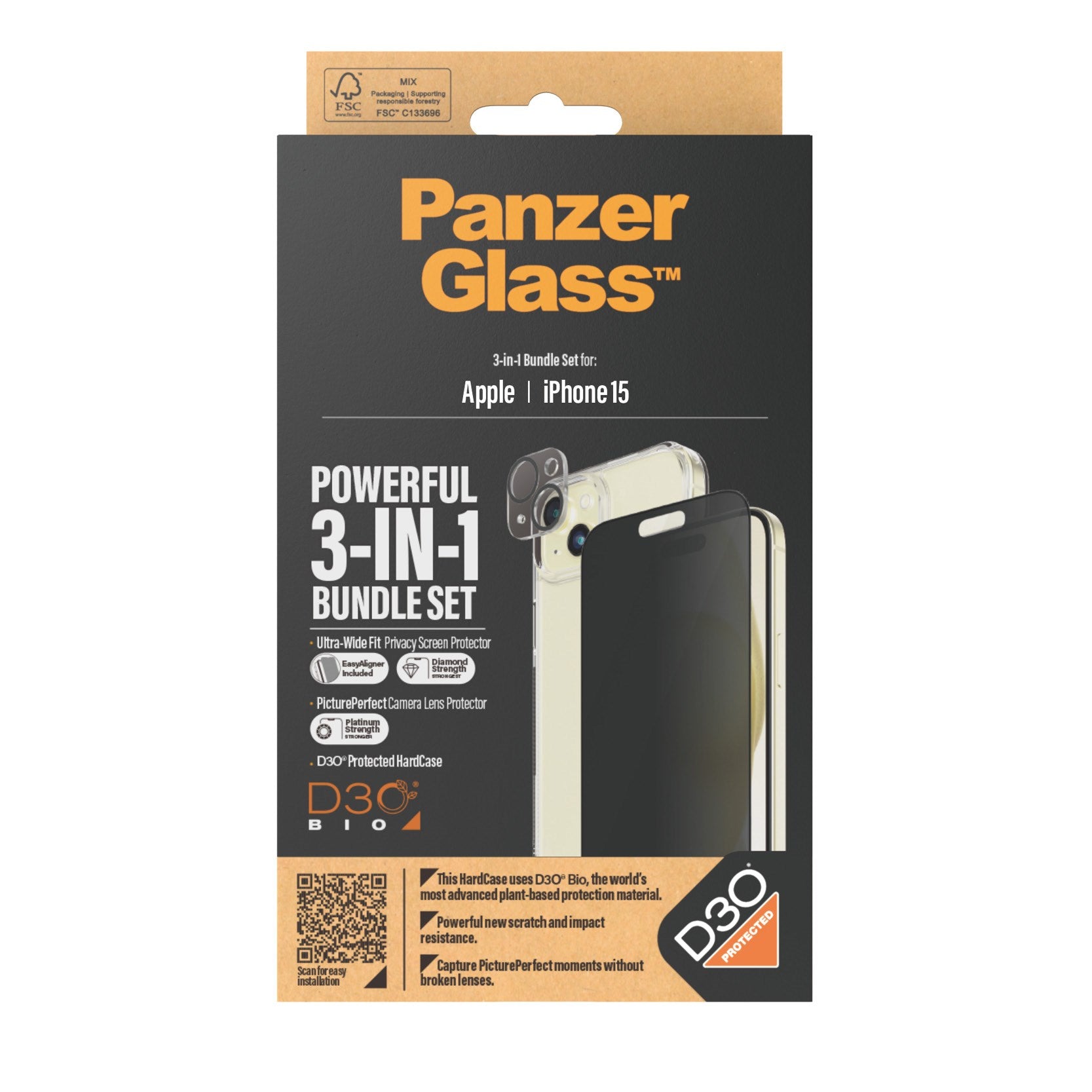 PanzerGlass® Privacy 3-in-1 Set iPhone 15